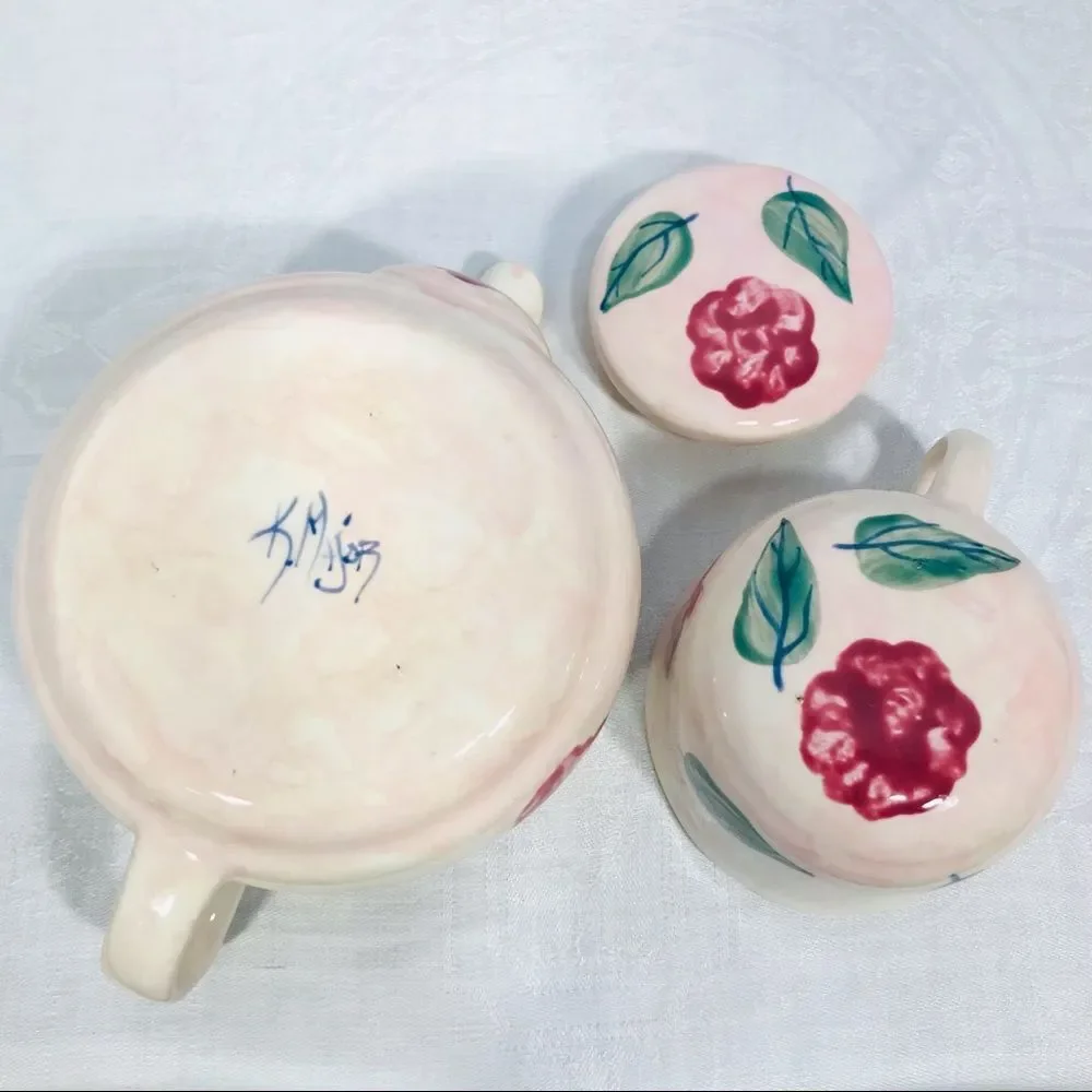 Ceramic Teapot Cup Set Floral Painted Personal Size Tea Party Set Tea Cup